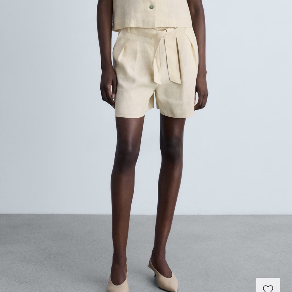 Mango Cream High Waist Tailored Shorts